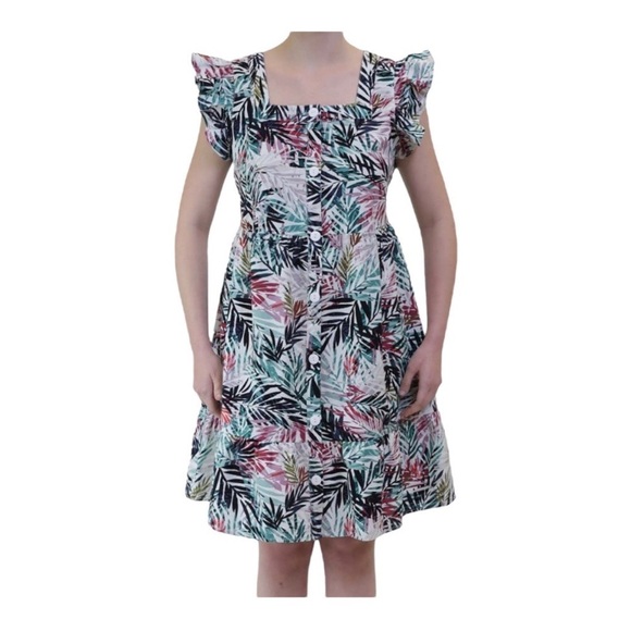 BeachLunchLounge Flutter Sleeve Linen Blend Tropical Dress Size Medium DS1 - Picture 1 of 4